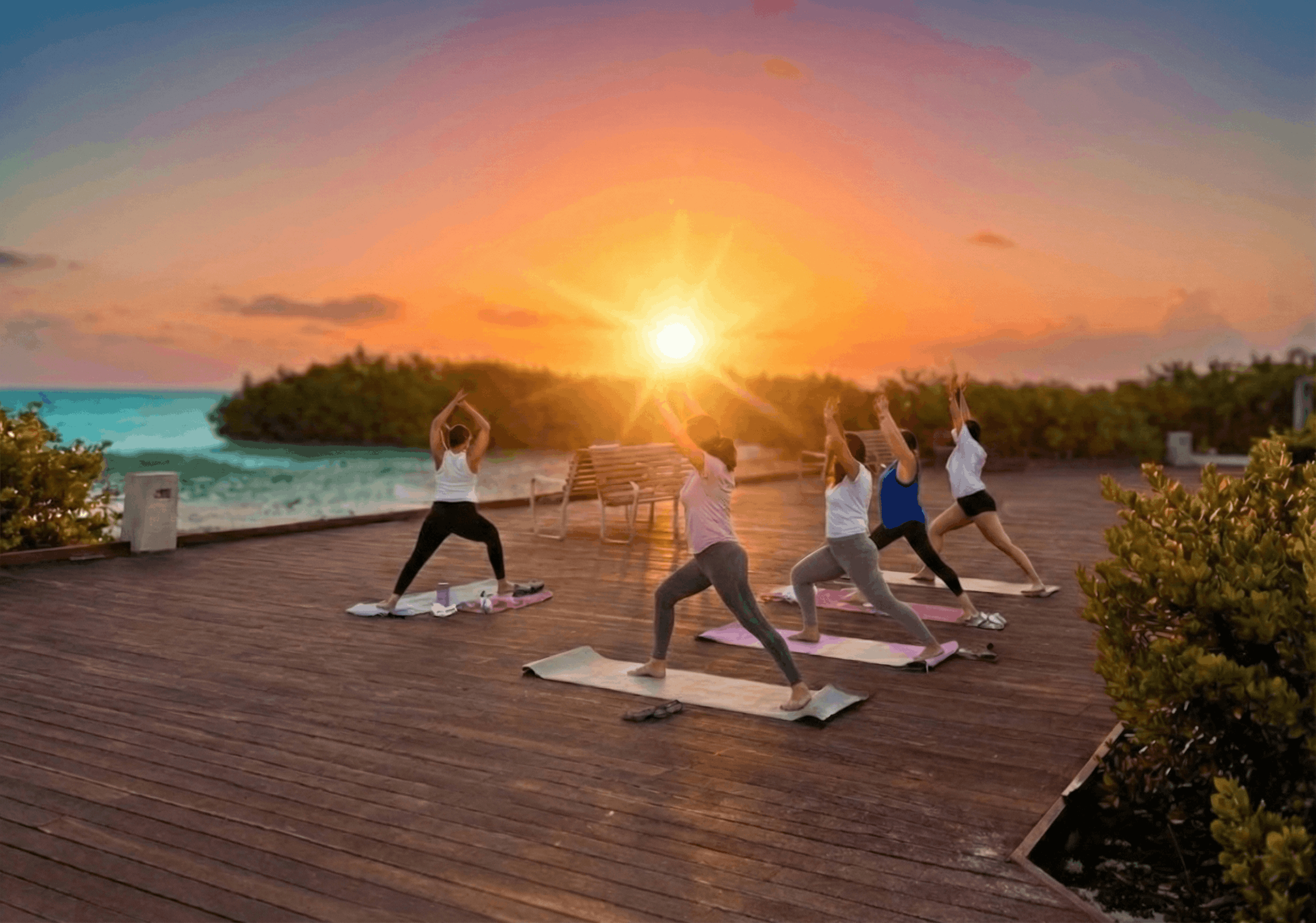 Yoga session on Aruba with instructor Glendeline at golden hour
